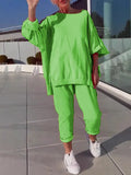 New Casual Solid Color Collar Long-Sleeved Top Sports Trouser Suit