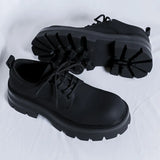 Zingj Leather Shoes Men's Autumn And Winter Business Dress Black Thick Increased Round Men's Big Head Shoes