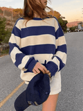 Striped Crew Neck Knit Sweater-Outfit