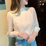 Shot Plus Velvet Winter New Sweet Standing Collar Pearl Splicing Decorative Jacket Design Sense Bubble Sleeve