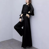 Spring New Ocean Atmosphere Large-Size Chiffon Two Sets Of Pants Fashion Age-Skinny Broad Leg Pants Suit