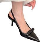 Apricot Pointed Head Sandals Shoes 2025 Spring And Summer Temperament Black Leather Shoes Shallow