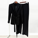 New Star Fashion Beads Edge Trim Belt Suit Trousers Set Two-Piece