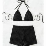 2025 New Bikini Split Solid Color Swimsuit High-Rise Flat Trousers Thin Bikini Sexy