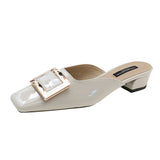 Women's Shoes Baotou Half Slippers Women Wear 2025 New Summer Korean Version Of The Thick Heel Cool Drag Square Muller