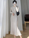 Spring New Knit Sweater Women Midi Mermaid Dress Elegant Bodycon Slim Long Sleeve Female Spring