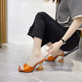 New 43 Large Women's Shoes Casual Cloth Type Shaped Transparent Thick And High Heel Slippers