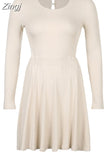 Casual Long Sleeve Solid Pleated Black Dress Hollow Out Basic Harajuku Korean Fashion Sexy Dress Autumn Mini