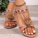 Flat-Bottomed Flowers Roman Large Size Women's Sandals Beads Tight With Light Beach Cool