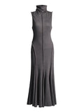 Wind Elegant Style 2025 Autumn And Winter New Standing Sleeveless Comfortable 100-Fold Dress Dress