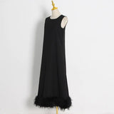 Zingj New Spring 2024 Round Collar Sleeveless Hem Stitching Feather