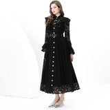 New French Women's Dress High-End Wood-In-Ear Splicing Single Buckle Lace Embroidery