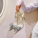 New Korean Version Of The Fashion Transparent High Heel Tip One By One With A Diamond Bow Sandals