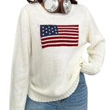 And Winter New Loose Round Neck Flag Pattern Simple Knitted