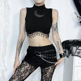 Summer 2024 New Vest Dark Wind Moon Chain Small High-Necked Sleeveless Top