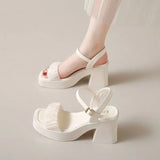 Summer New Temperament Buckle Thick Heel Sandals Women Wear Korean Side Casual High-Heeled