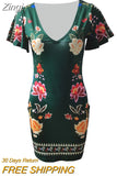 Women Elegant Dress Vintage Floral Print Ruffles Bodycon Dress for Party Cocktails Casual Mini Dress Vacation