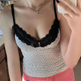 White Polka Dot Lace Cami Top-Outfit