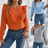 Shooting 2025 Autumn And Winter Elegant Solid Color Lotus Leaf Side Long-Sleeved Jacket Sweater Women's