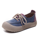 Leather Round Head Casual Shoes Women 2025 Spring New Flat Bottom Lace Single Shoes Fashion Leather