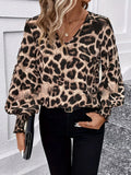 Women's Clothing Explosion V-Neck Leopard Loose Long-Sleeved Casual Shirt Chiffon