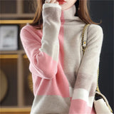 Zingj New 2023 High Collar Color Loose Lazy Wind Sweater Women's Korean Version Versatile Fashion Sweater-Outfit