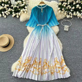 Women's Niche Elegant Dress New Hollow Nail Ball Neck-To-Celing Waist-Print Folding Long