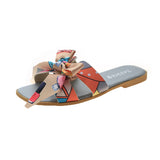 Ribbon Bow Flat And Flat-Bottomed Slippers Women 2025 Summer New Wear Broken Flowers One Word