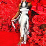 Women Dress Tassel Sleeveless Bodycon Party Night High Streetwear Long Dresses For Women
