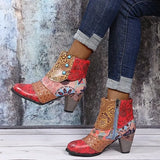 Large-Size Bohemian Female Martin Boots National Style Casual Retro Splicing High And Short Leather