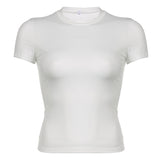 Simple Basic Round-Collar Short-Sleeved T-Shirt 2024 New Summer Ins Trend Solid Color Slim And Thin Casual