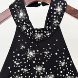 Fashion Heavy Industry Three-Dimensional Nails Studded Elastic Hanging Neck Long Dress Dress
