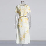 Fashion Casual Suit Women's 2025 New High-End Women's Clothing Print High-Waist Short-Sleeved Skirt