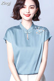 Women Blouses V-Neck Embroidery Chiffon Women Shirts Blouses Solid OL Womans Tops Fashion Clothes Woman 2023 Ladies