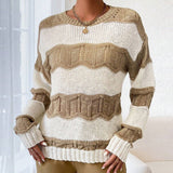 Autumn And Winter Three-Dimensional Striped Mahjong Loose Knitted Long-Sleeve Round Jumper