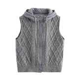 Women's 2025 Winter Fashion Vintage Vintage Vintage Cotton Stitched Knitted Hooded Vest