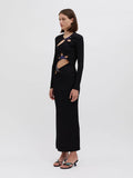 New Women's Sexy Hollow Long-Sleeved Black Dress Metal Decorated Open Forked Ass And Hip