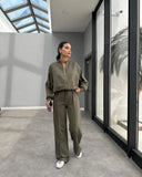 Zingj 20232 New Solid Color Zip Loose Hoodie Casual Versatile Trouser Suit-Outfit