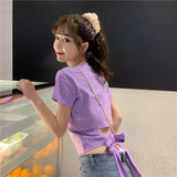 Zingj T-Shirt Women's Clothes 2024 Summer New Hot Girl Show Back Bow Leakage Back Short Design Sense Top