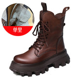 Layer Of Cow Skin Leather Pine Cake Thick Bottom Martin Boots Girl Autumn And Winter Englen Small Single Boots Retro Handmade