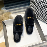 And Winter New Water Marinade Hair Half Slippers Women's Bao Head Lazy Outside Wearing Warm Muller Shoes Size
