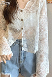 Women Lace Summer Sun-proof Simple Sexy Female Clothing Sheer Tops Preppy V-Neck Casual Trendy Harajuku Basic Korean