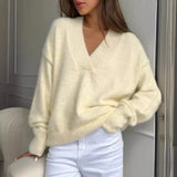 Autumn And Winter Ultra-Soft V-Neck Imitation Marinish Sweater Female Lazy Style Loose Knitted