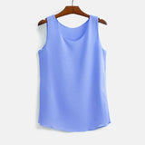 Korean Fashion Blouses Women White O-Neck Sleeveless Chiffon Vest Woman Tops Female Shirts 3XL Basic Solid Women