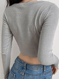 Ribbed Long Sleeve Button Crop Top- Outfit