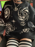 Swirl Print Ripped Design Sweater-Outfit