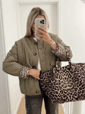 Autumn And Winter Fashion New Three-Color Leopard Pattern With Threaded Collar Cotton Clothes Women's Clothing