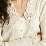 V-Neck Lace Knitted Shirt Original Single Italian Women's Single Single Autumn European Long Sleeve Bottom Top