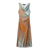 New Tie-Dye Printing Folds Open Fork Fan Dress