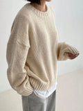 And Winter Languid Wind Round Collar Plus Thick Solid Color Knitted Women's Autumn And Winter European Hood Long-Sleeved Sweater